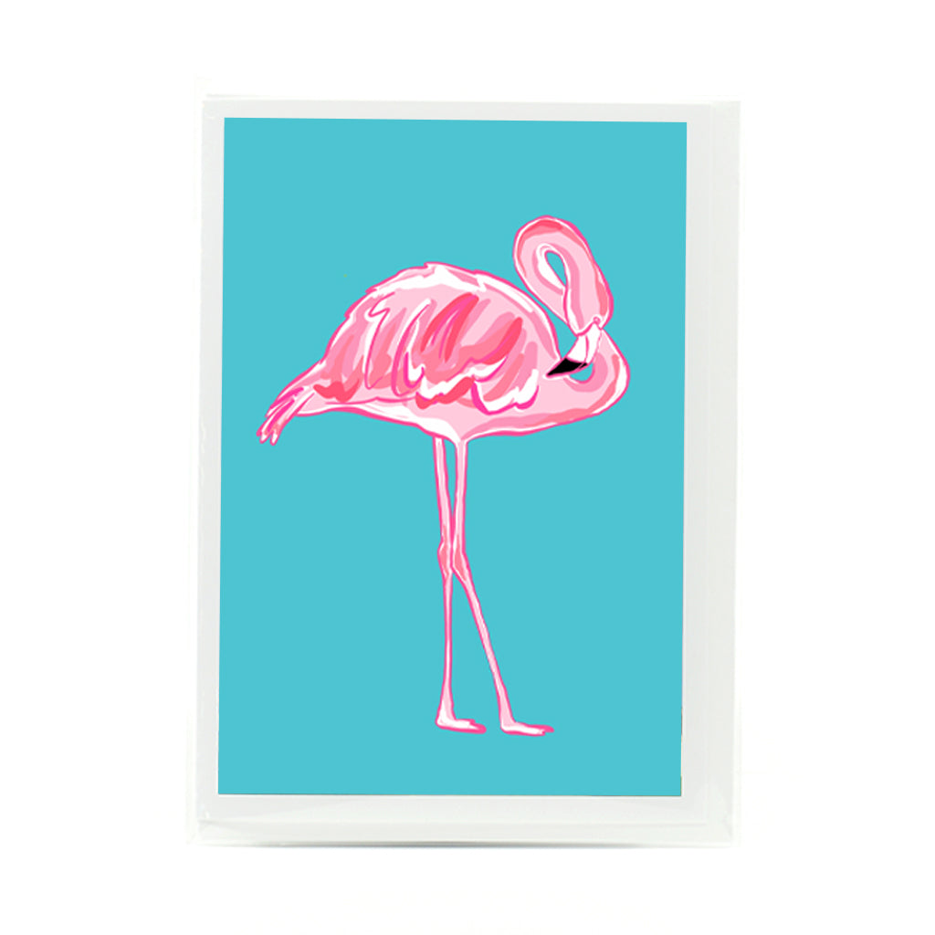 Pink Flamingo graphics on a greeting card