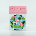 3 Flamingo Graphics on a round rubber jar opener