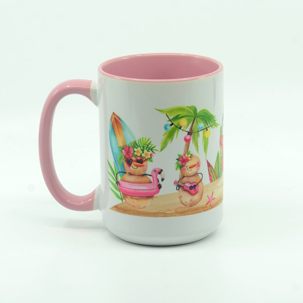 Santa Flamingo Beach Christmas graphics on a coffee mug