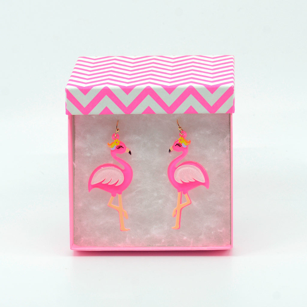 Pink Glitter Flamingo Earrings