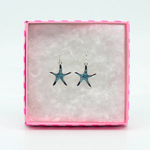Silver Starfish Blue Crystal Ear Wire Earrings