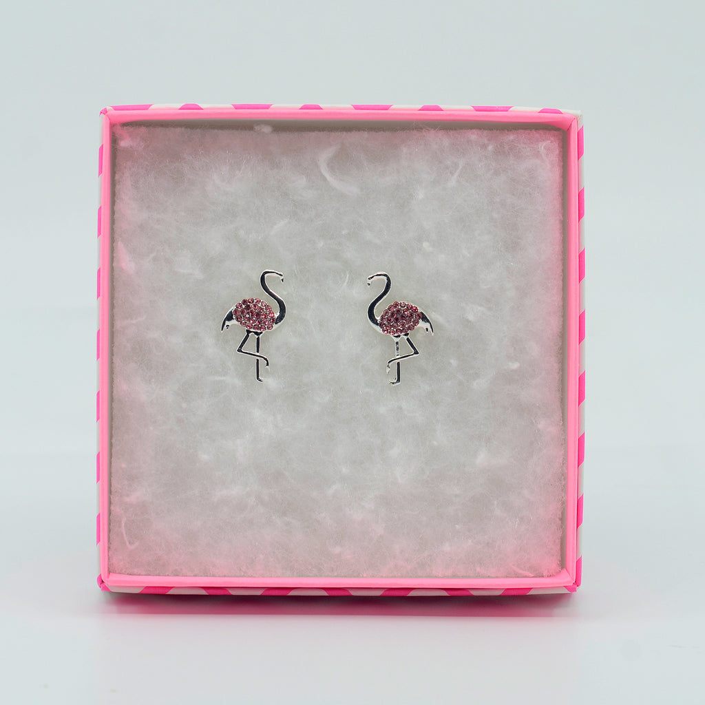 Stud Silver pink flamingo crystal earrings