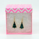 Green Plaid Christmas Tree Earrings