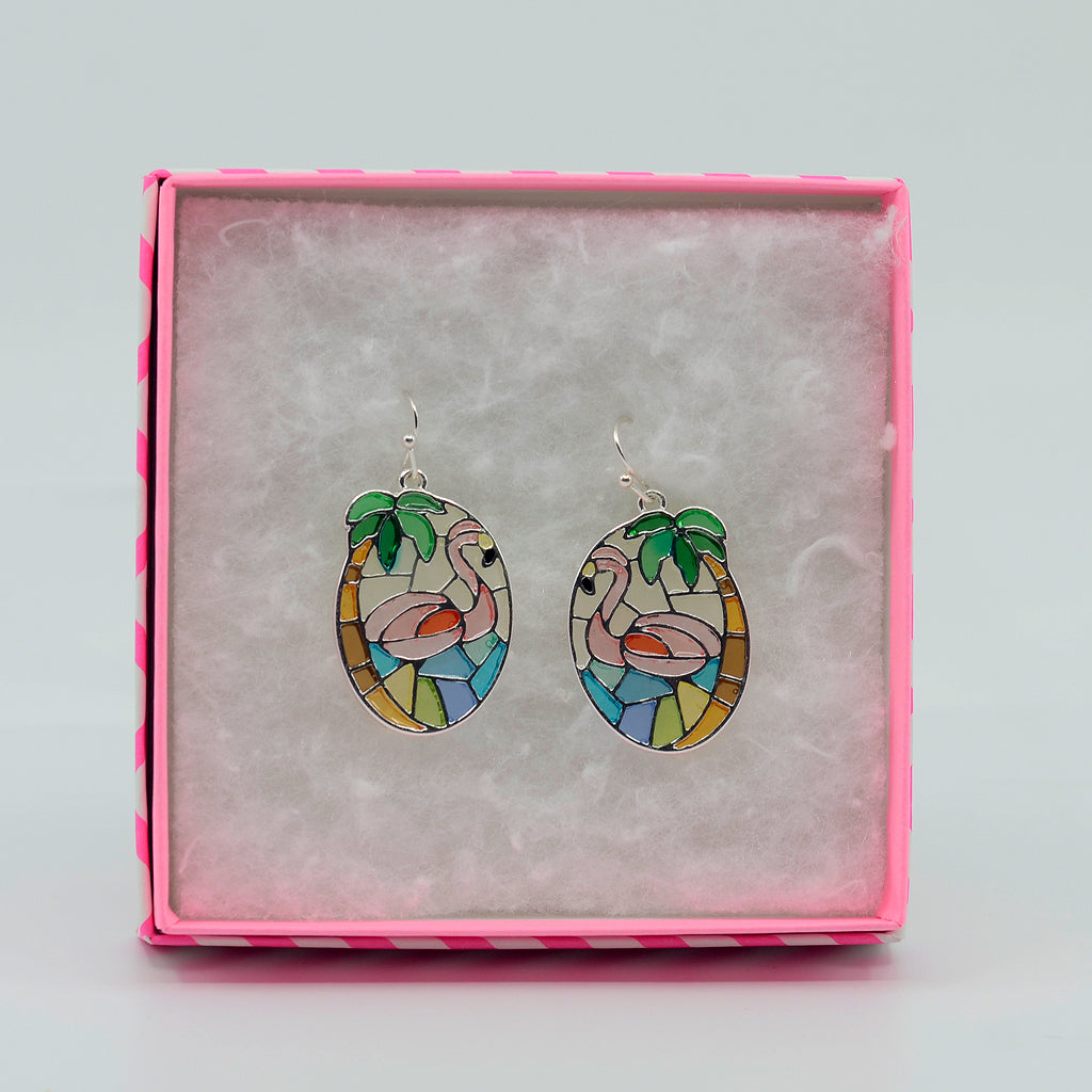 Stained Glass Flamingo Earrings