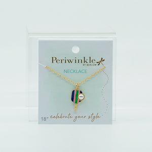 Pickleball Necklace-Blue Pink Stripe Pearl