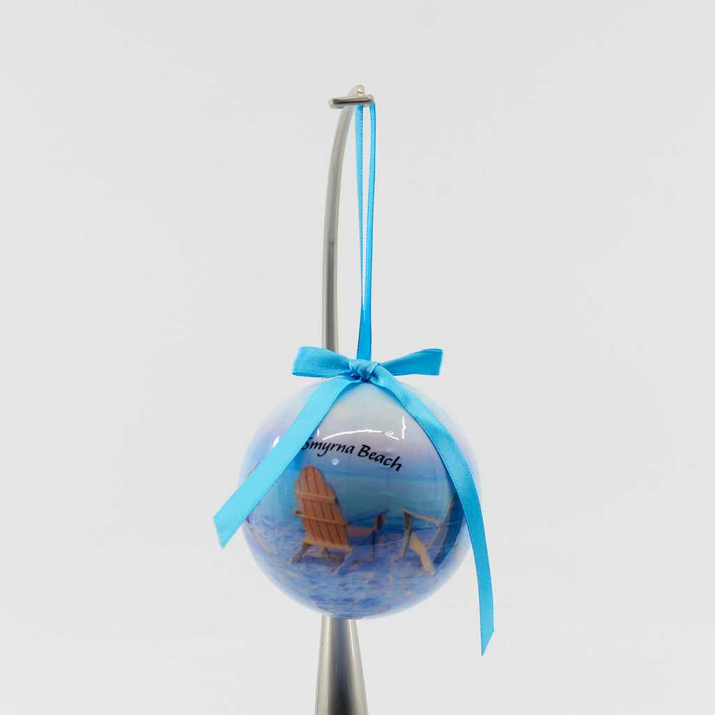 2 beach chairs on the beach ball ornament