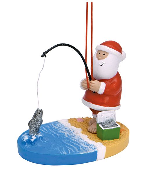 A resin Christmas ornament Santa Fishing
