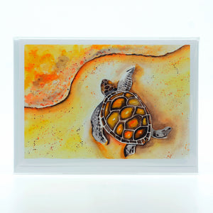 Brown Sea Turtle Artwork on a 5"x7" greeting card