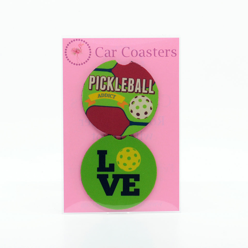 rubber car coasters with pickleball addict graphics