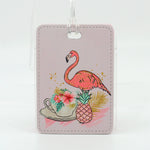 Pink Flamingo Teapot Artwork on a Bag Tag with a glitter pink back