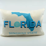 State of Florida in Blue with Sanddollar on a polyester linen 12"x18" pillo