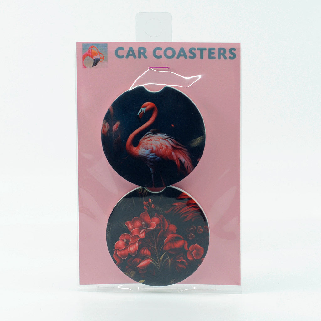 flamingo sandstone car coasters