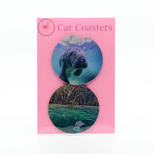 Manatee Photograph on rubber car coaster