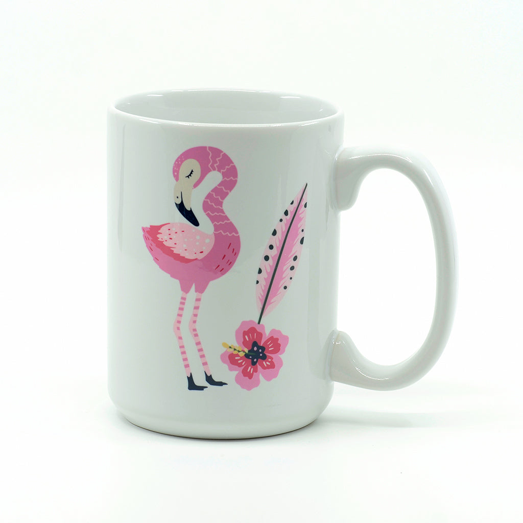 Fabulous Flamingo Artwork 15 ounce ceramic coffee mug