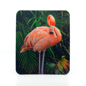 A flamingo photograph on a rectangle mouse pad