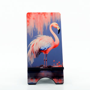 flamingo graphics on a phone stand