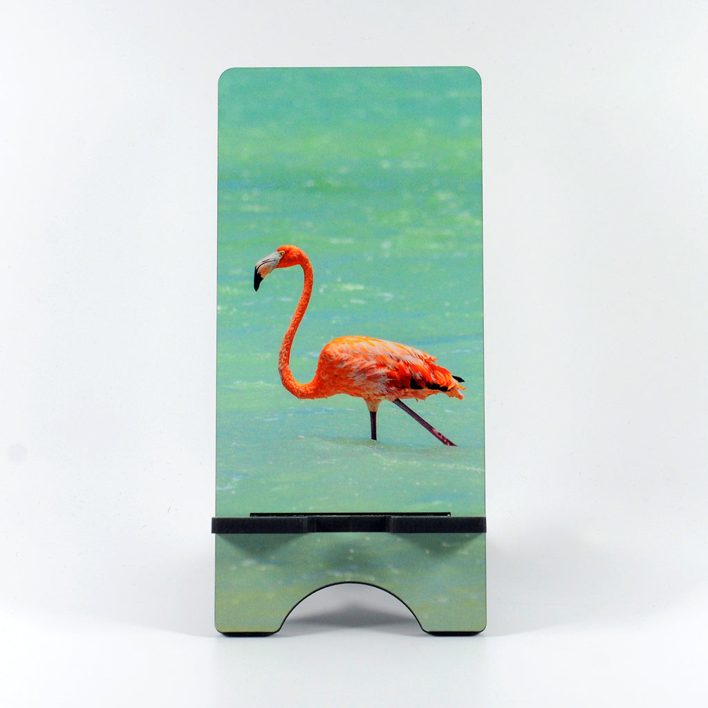 Flamingo photograph on a phone stand