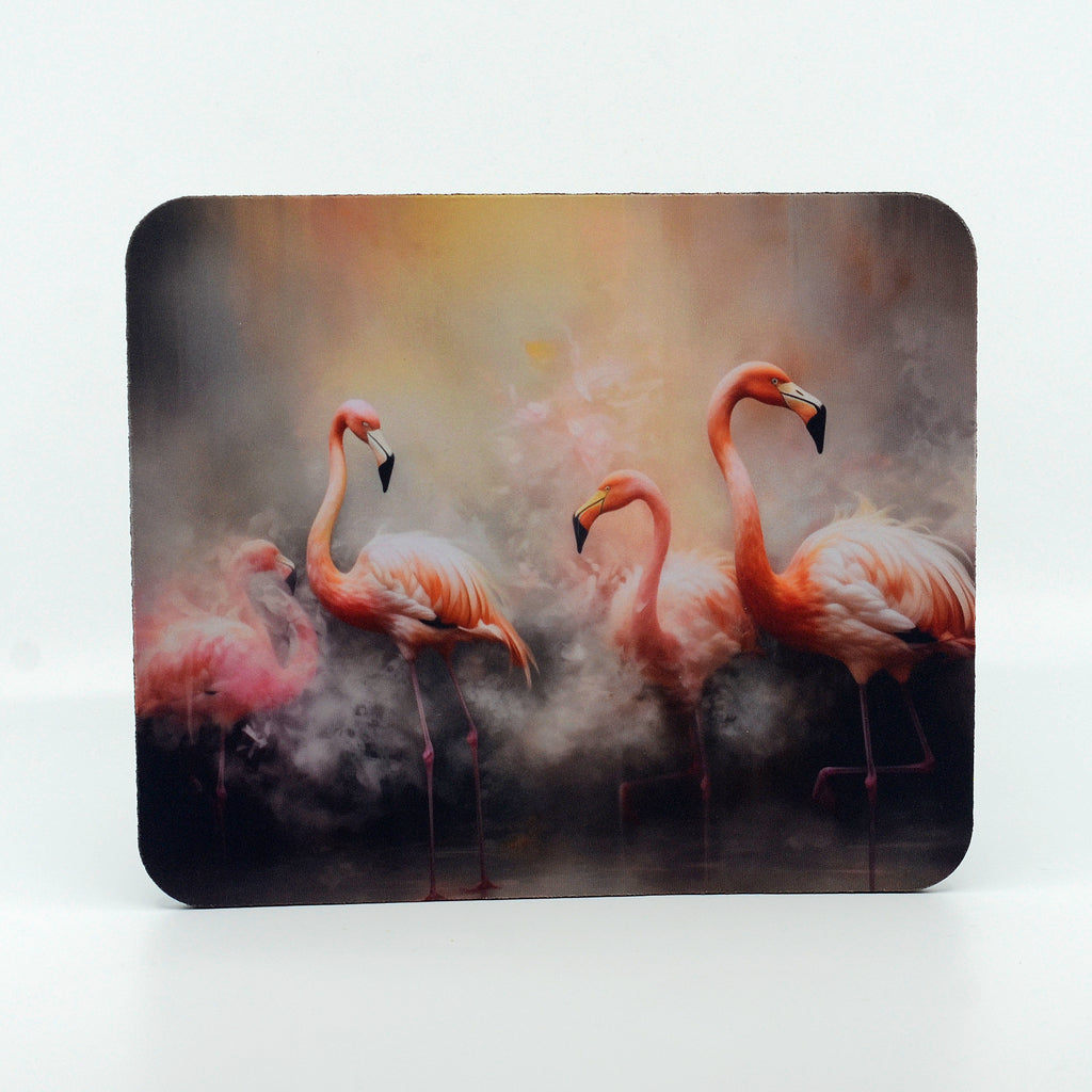 4 dreaming flamingos on a rectangle rubber mouse pad