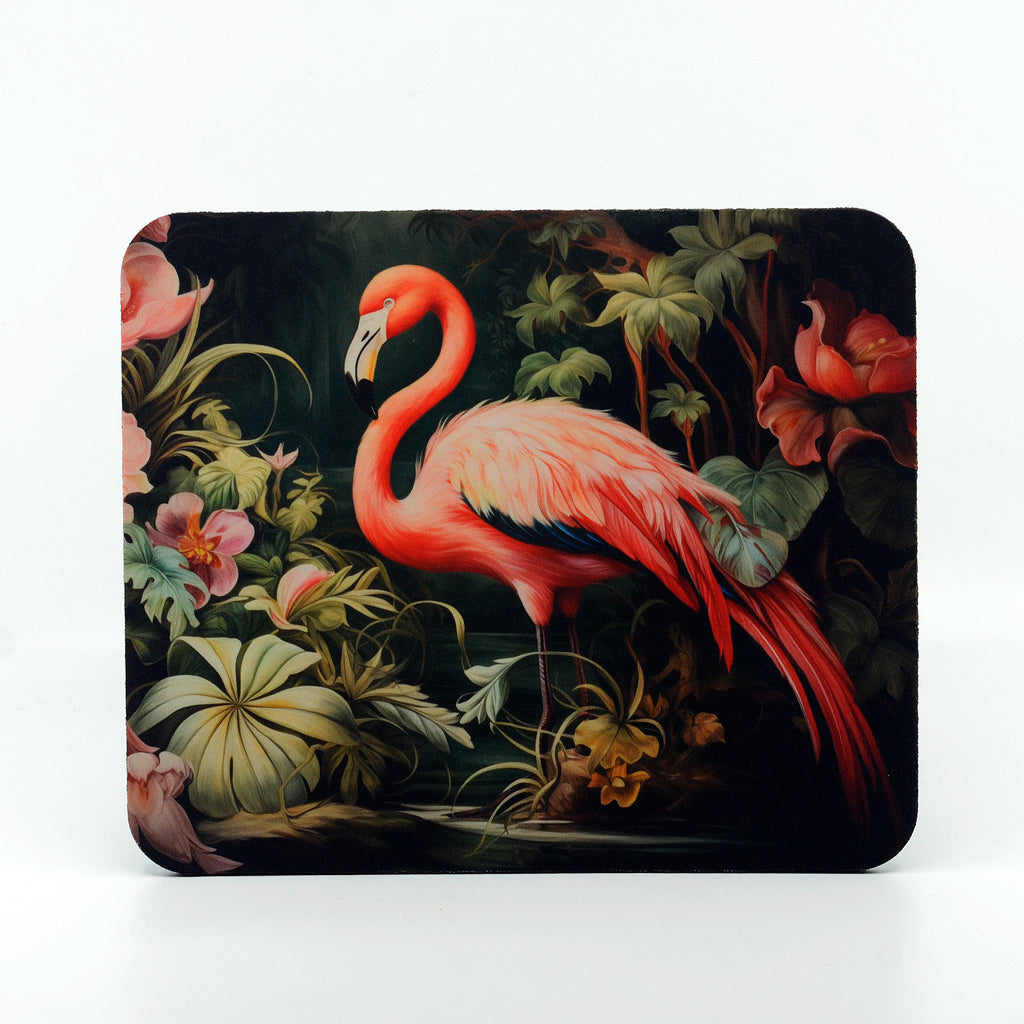 Flamingo Flower Garden on a rectangle rubber mouse pad