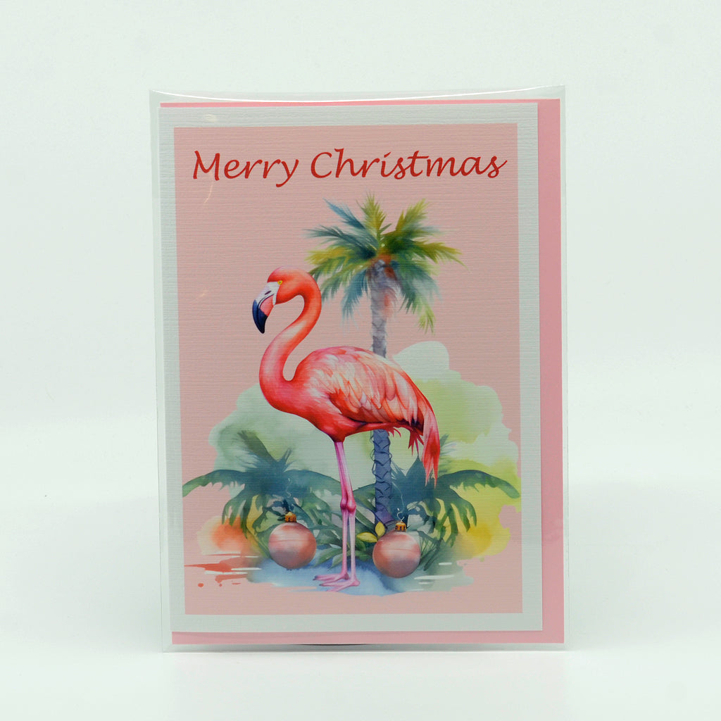 Flamingo Christmas Palm Trees Notecard