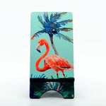 flamingo graphics on a phone stand