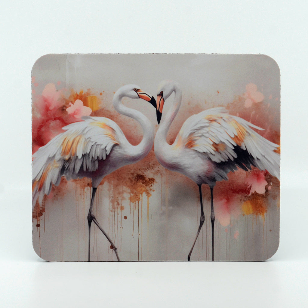 White Flamingos on a rectangle rubber mouse pad