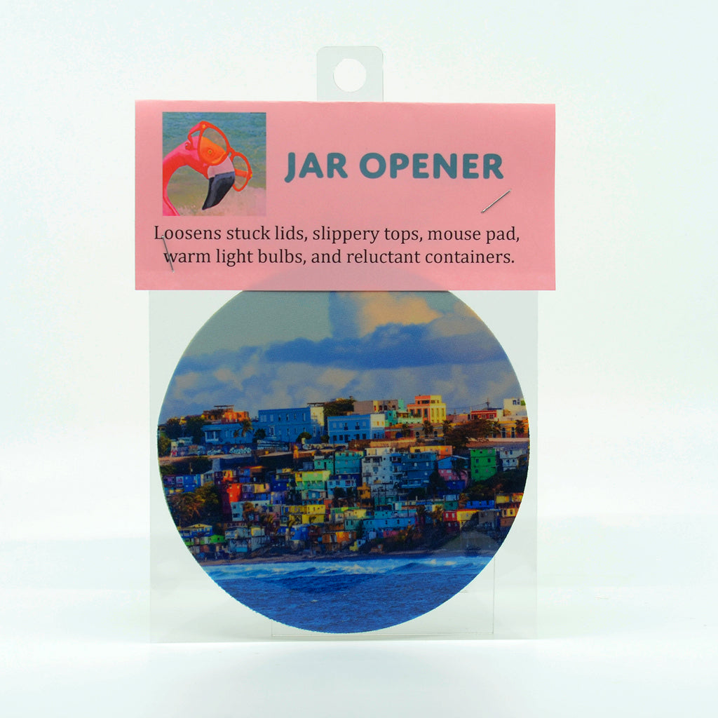 Coastal View of San Juan, Puerto Rico photograph on a 5" rubber round jar opener