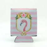 Scuba 12 ounce Koozie with Flamingo Head and pink stripes