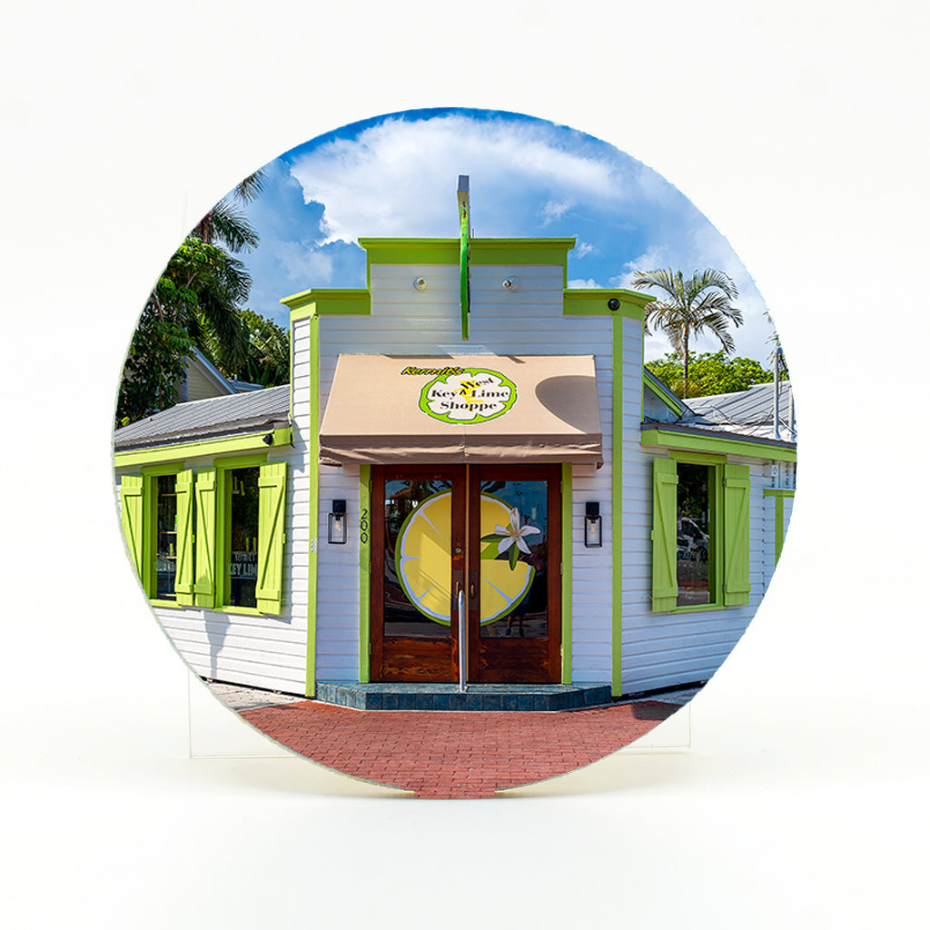 Kermit's Key Lime Shoppe in Key West Photograph on a round rubber drink coaster