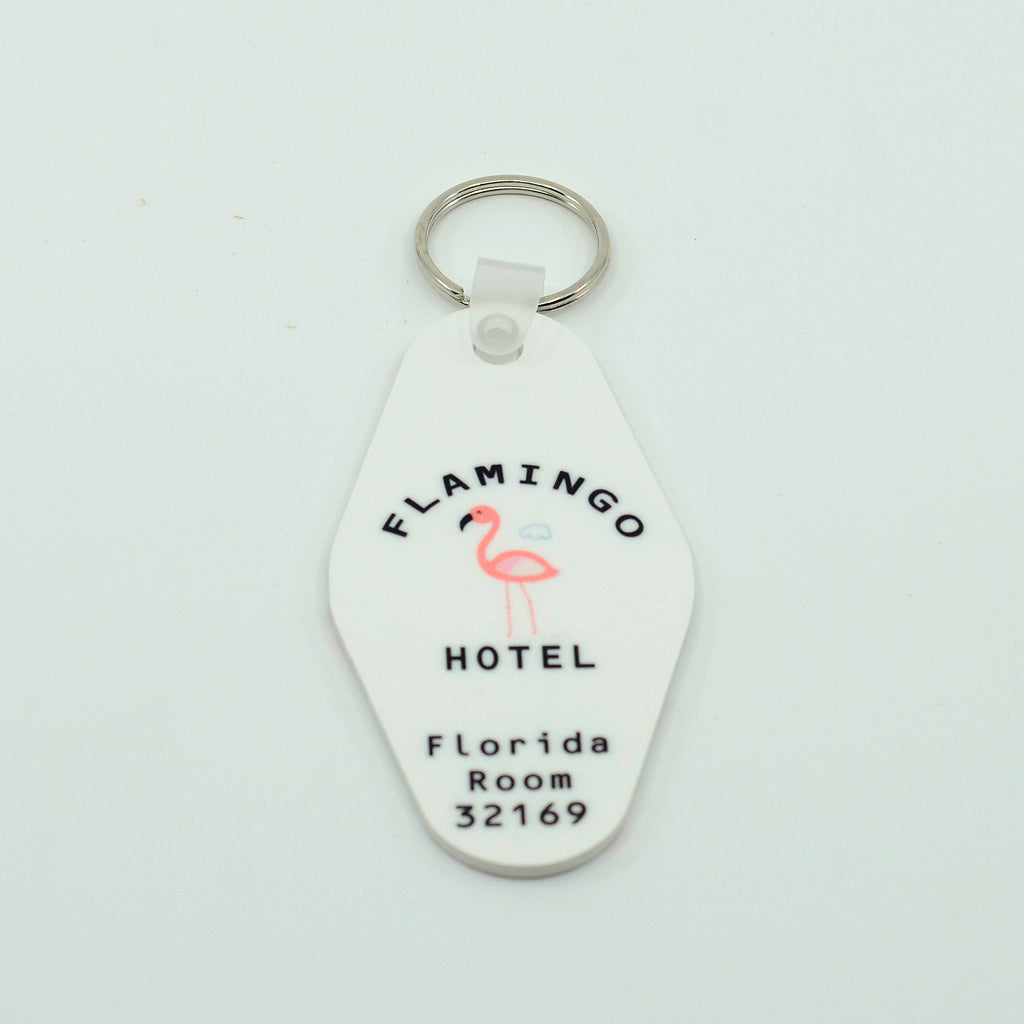 Vintage Motel Key Tag with Flamingo Hotel Artwork