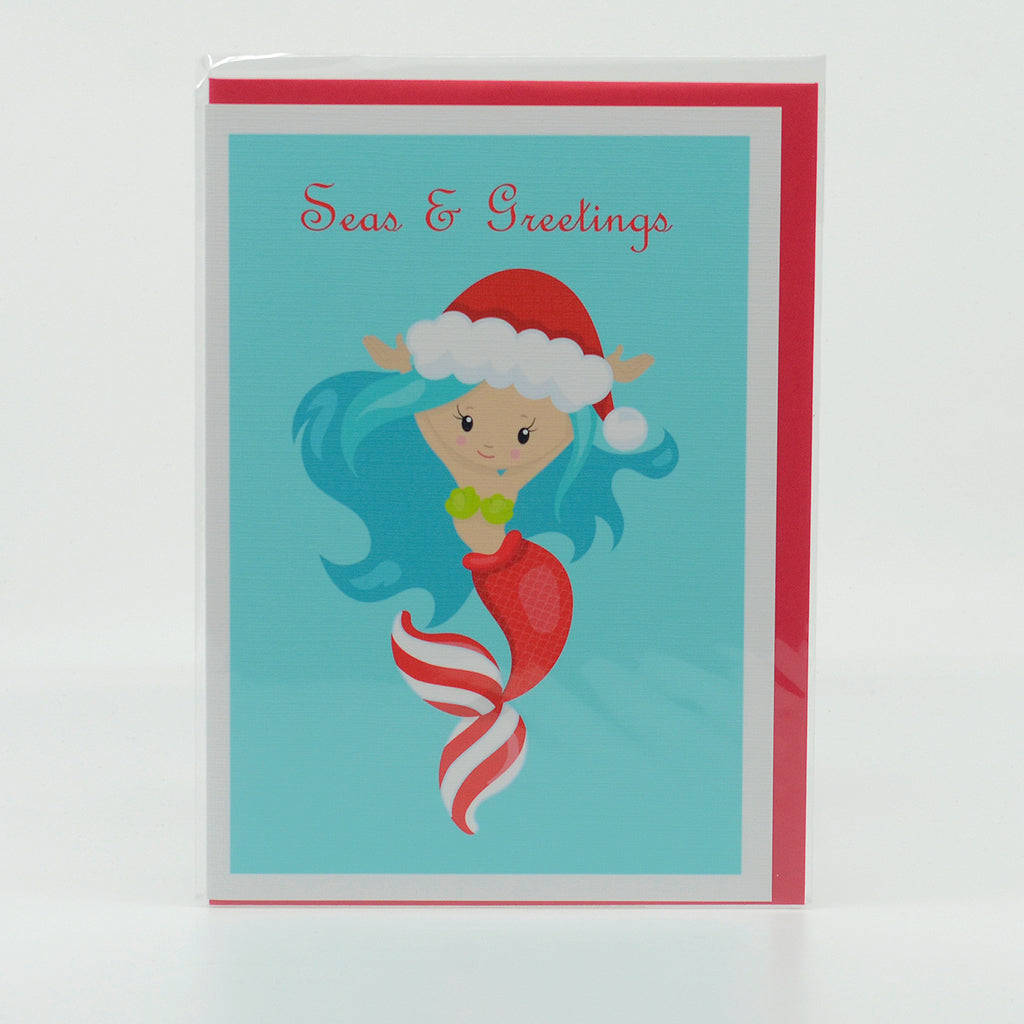 Santa Mermaid Christmas-Seas & Greetings 5"x7" greeting card