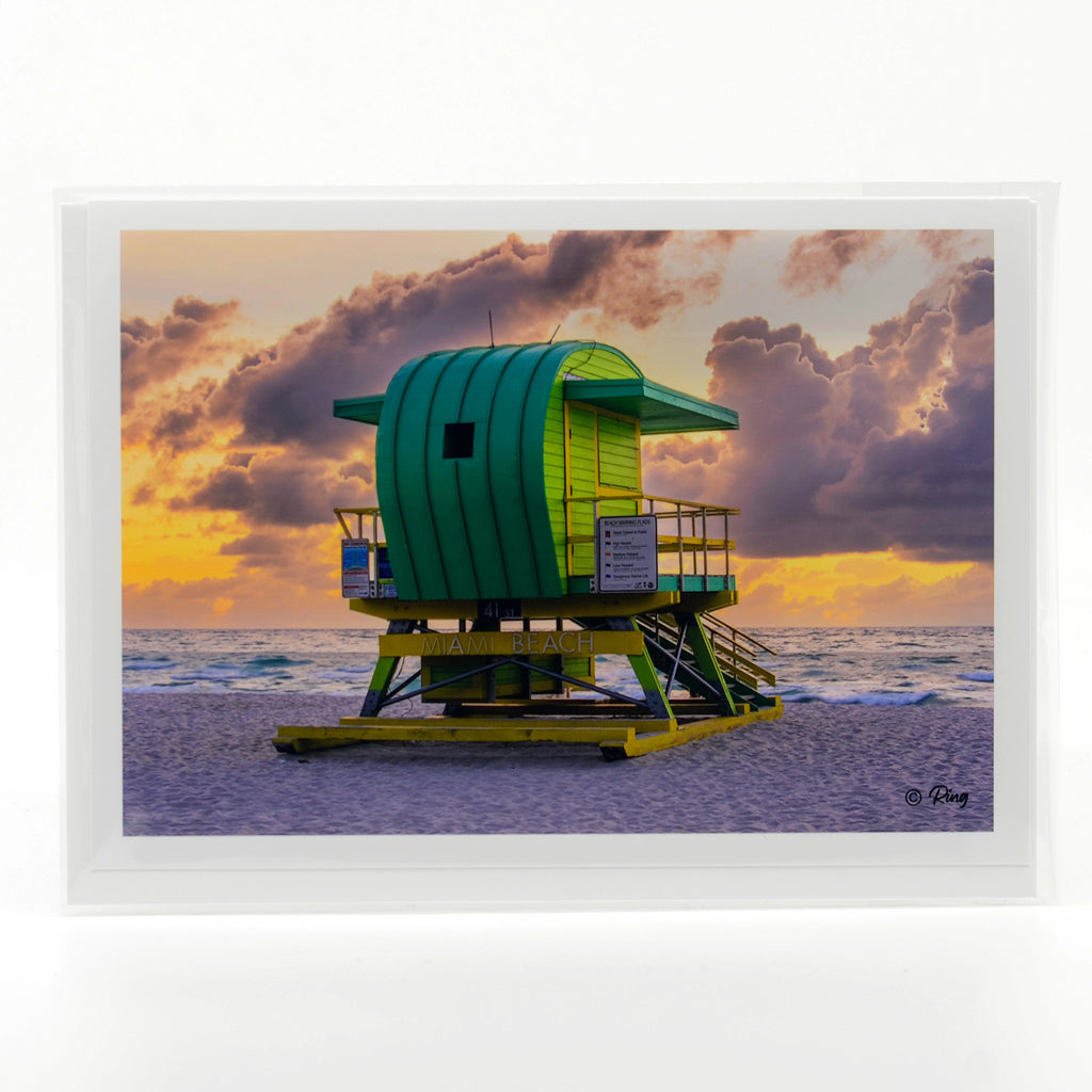 Photograph of Green Miami Life Guard on a glossy greeting card