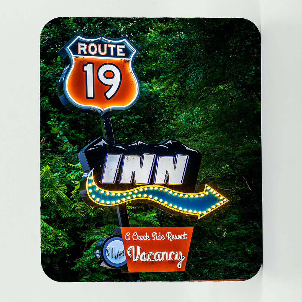 Route 19 Inn Sign Photograph in Maggie Valley North Carolina on a rectangle rubber mouse pad