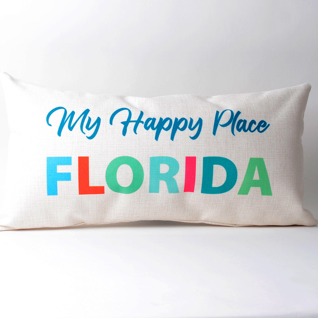 12"x24" Polyester Linen Pillow with colorful words My Happy Place Florida
