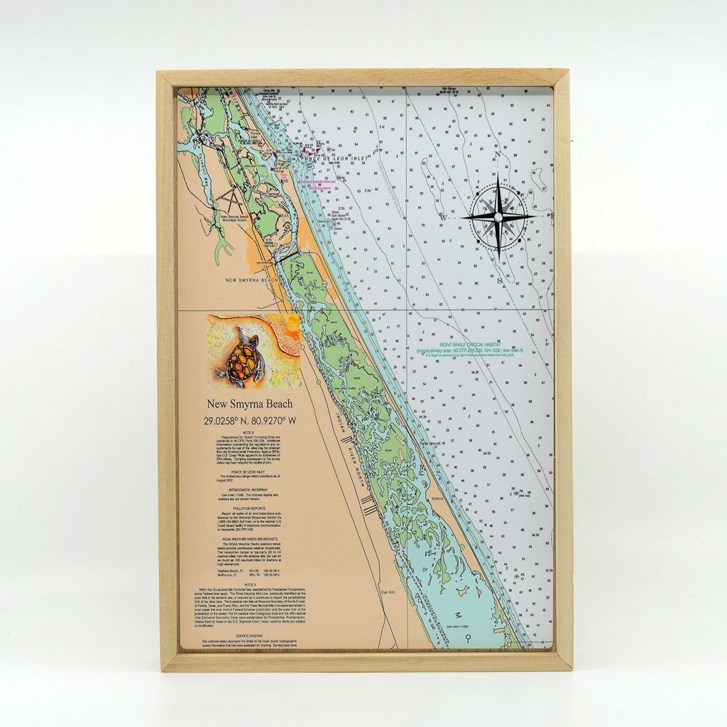 New Smyrna Beach Nautical Chart Natural Wood Frame