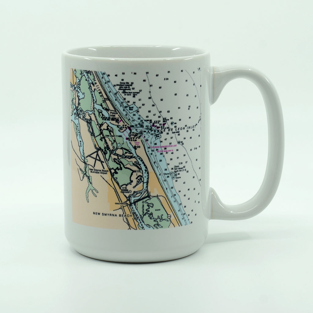 New Smyrna Beach Nautical Chart of a 15 ounce ceramic coffee mug