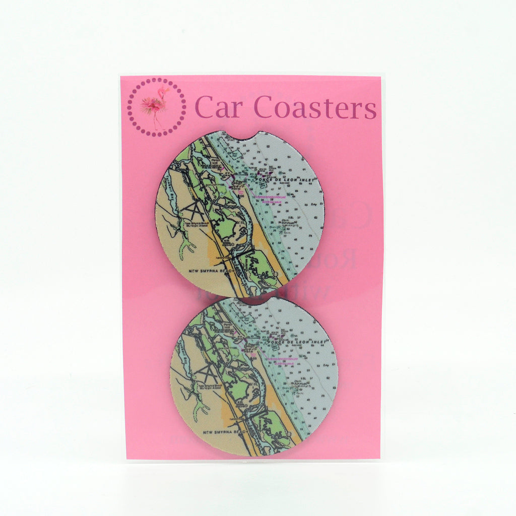 New Smyrna Beach nautical chart on a round rubber car coasters