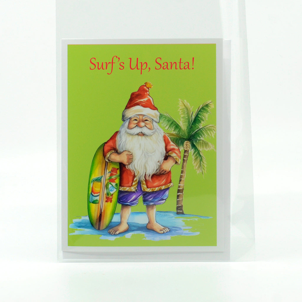 Surf's Up, Santa Claus Christmas Greeting Card