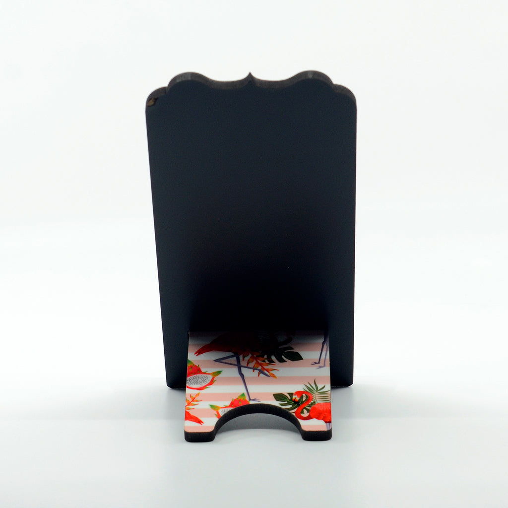 Flamingo Pink Stripe Collage graphics on a phone stand