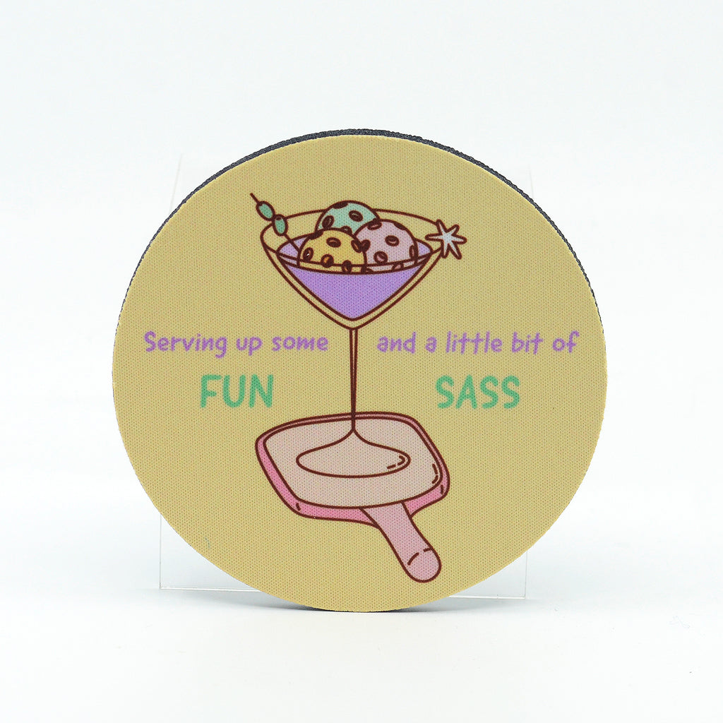 Pickleball-Serving up some Fun and a little bit of Sass graphics on a round rubber home coaster