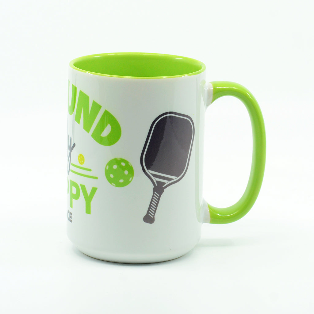 Pickleball Happy Place graphics on a coffee mug