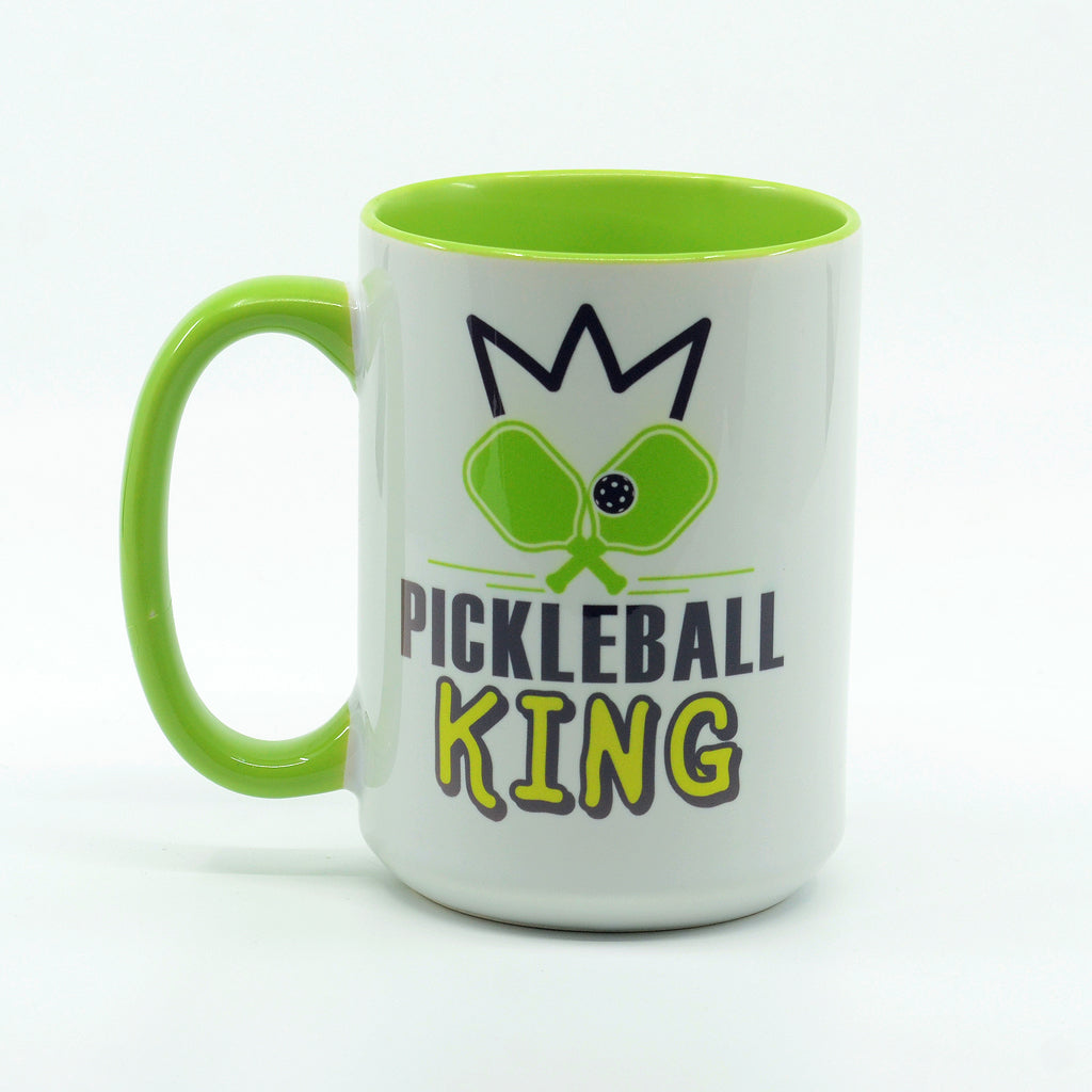 Pickleball King graphics on a coffee mug