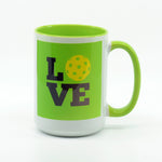 Pickleball Love graphics on a coffee mug