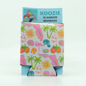 12 oz scuba foam koozie with pink state of florida and sea creatures
