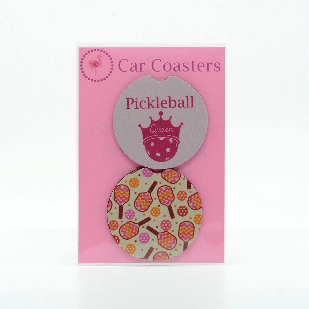 RUBBER CAR COASTERS WITH GRAPHIC OF PICKLEBALL PADDLES QUEEN