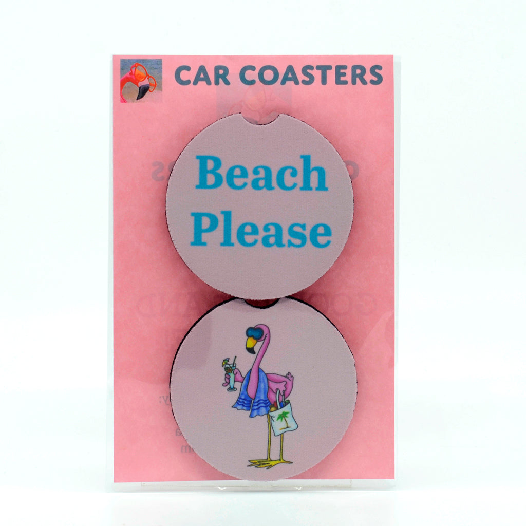 Flamingo Beach Please Rubber Car Coaster