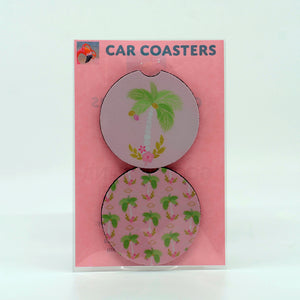 Pink Palm Trees rubber car coasters