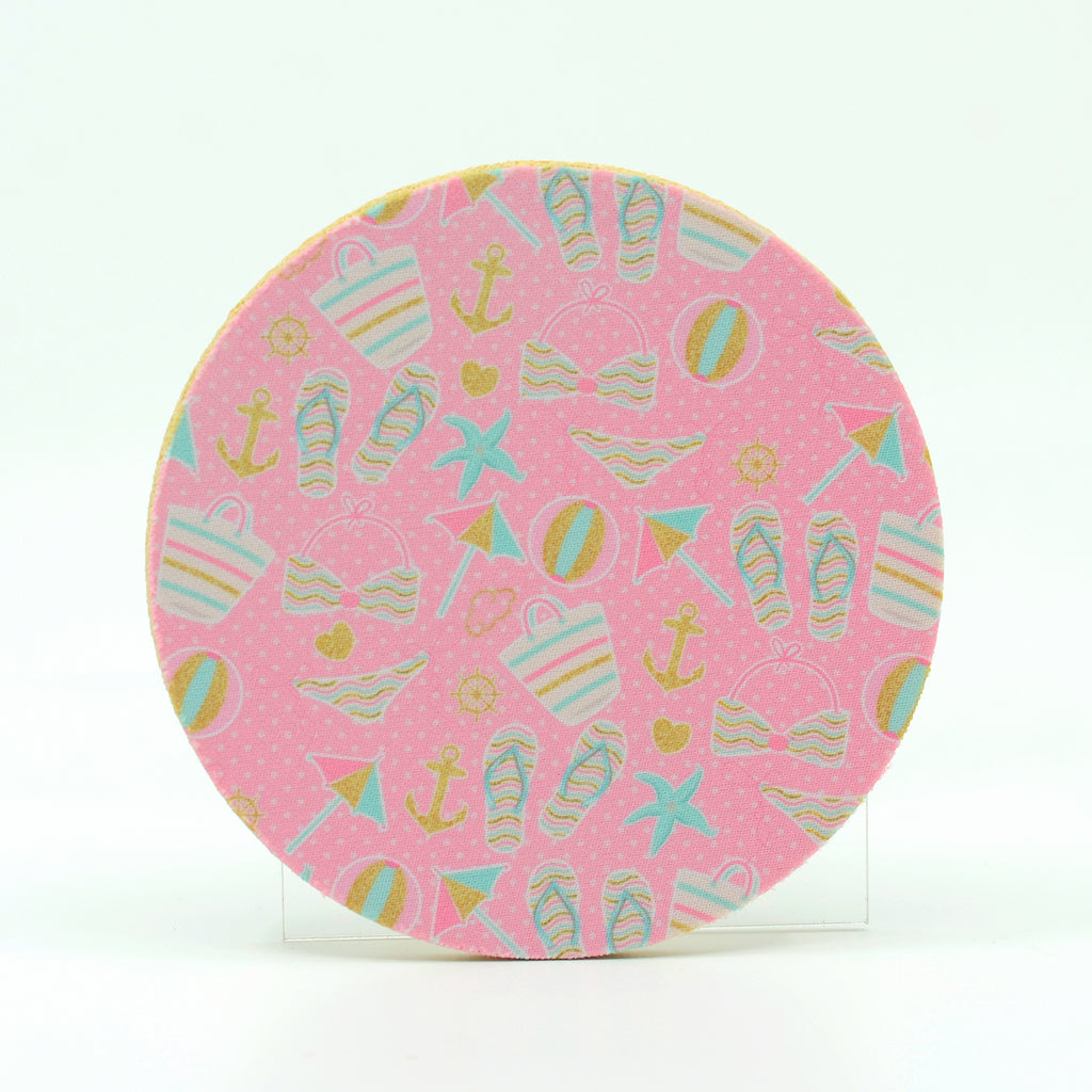 Pink Beach on a 4" round rubber home coaster