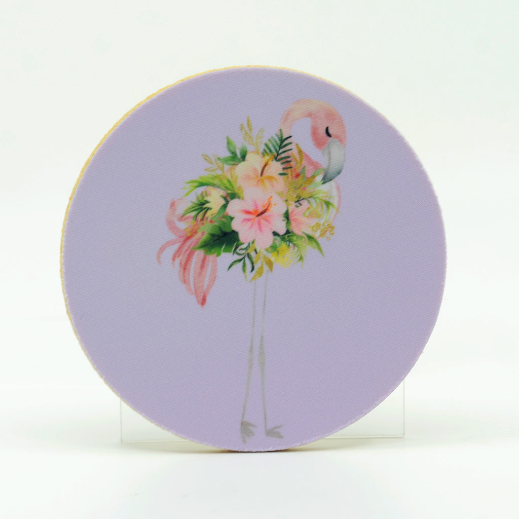 Pink Flamingo on a 4" round rubber home coaster