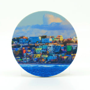 A coastal view of San Juan Puerto Rico Photograph on a 4" rubber coaster